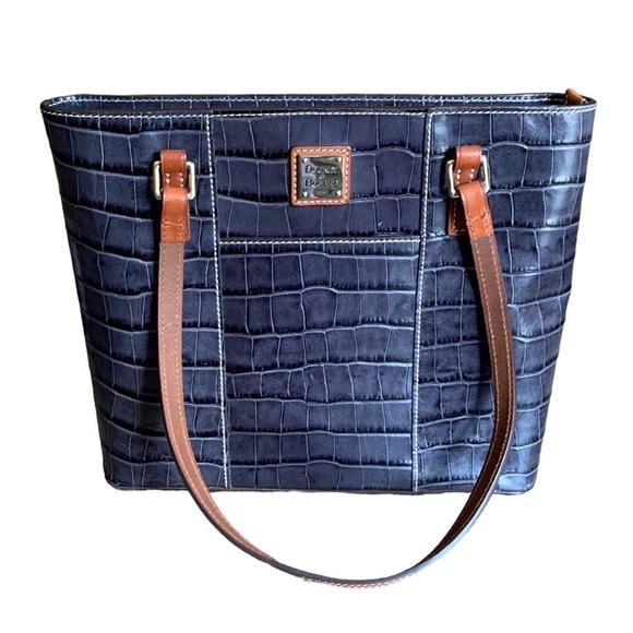 Dooney & Bourke Handbags - Vintage DOONEY & BOURKE CROCODILE PATTERN DARK BLUE NAVY LEATHER TOTE HANDBAG